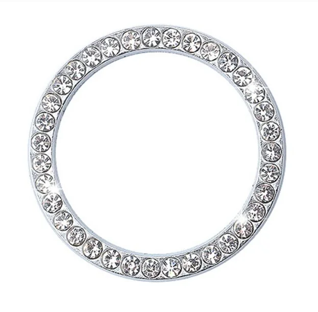 JK (White) Car Engine Start Stop Switch CE Start Button Cover Decorative Auto Accessories Push Button Sticky Cover Car Interior Decoration Diamond Rhinestone Ring Compatible with S-sangyong