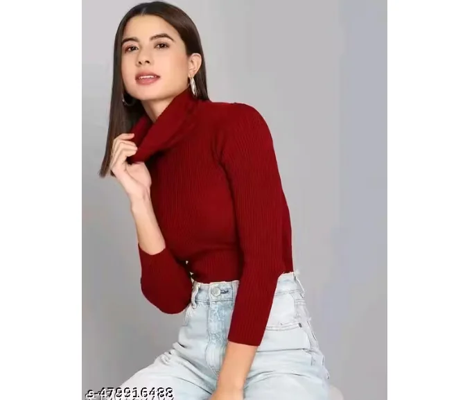 Women Highneck, Girls Highneck sweaterin maroon color - Best Price ₹239 at Meesho
