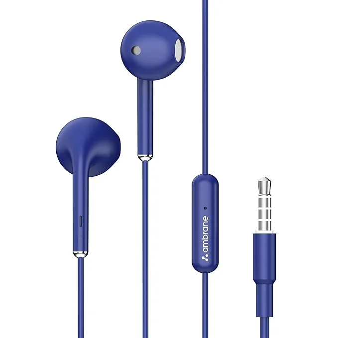 Ambrane Wired Headphones in Earphones with in-Line Mic for Clear Calling, 14Mm Dynamic Drivers for Boostedbass, 3.5Mm Jack, Multi-Functional Controller (Stringz 38 Lite, Blue) - Best Price ₹179 at Amazon