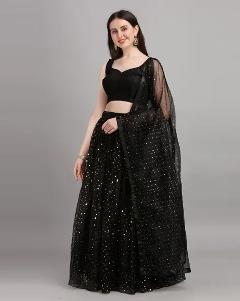 Vihat Fashion Embellished, Self Design Semi Stitched Lehenga & Crop Top  (Black) - Best Price ₹315 at Flipkart