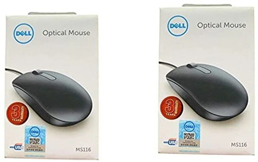 DELL MS116 OPTICAL MOUSE SET OF 2 Wired Ambidextrous Op...
