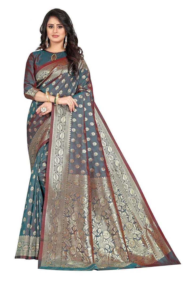 Sugathari Women's Banarasi Saree Pure Kanjivaram Silk Saree Soft new ladies 2023 Design Wear Pattu Sarees Latest Cotton Party Sari collections With Blouse Piece for Wedding sadi (PARI S-1 MAROON) - Best Price ₹469 at Amazon