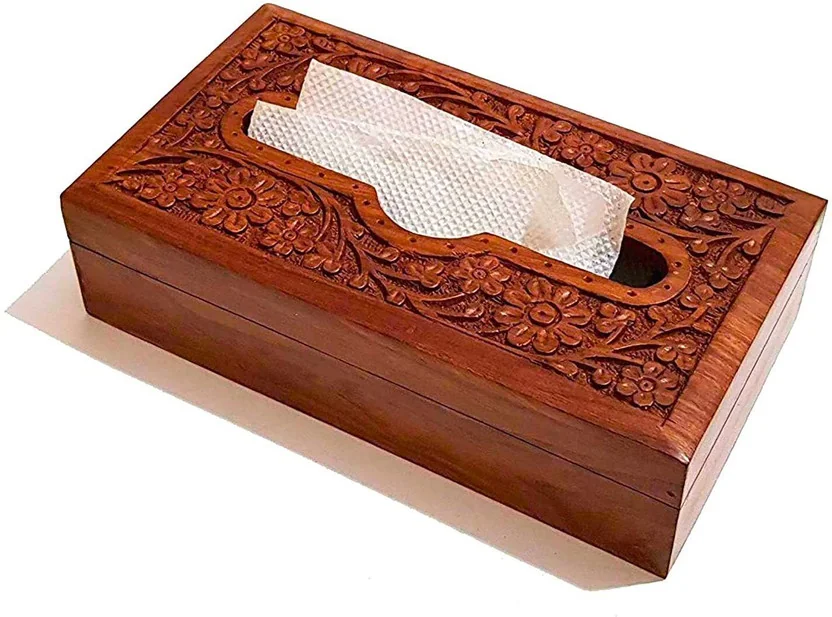 UniqueKrafts 1 Compartments Wooden Tissue Holder Box