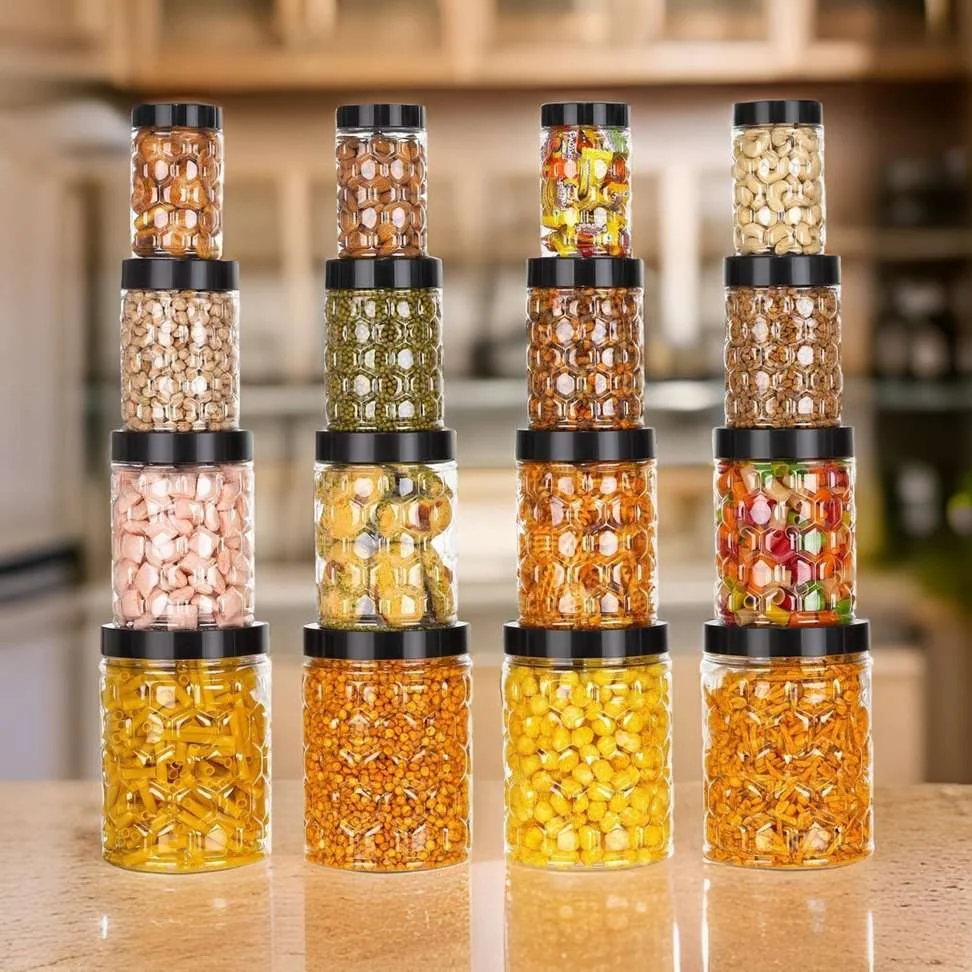 Pack of 16 Plastic Grocery Container  - 1200 ml, 650 ml, 350 ml, 250 ml SERENITY Black - Best Price ₹234 at Shopsy