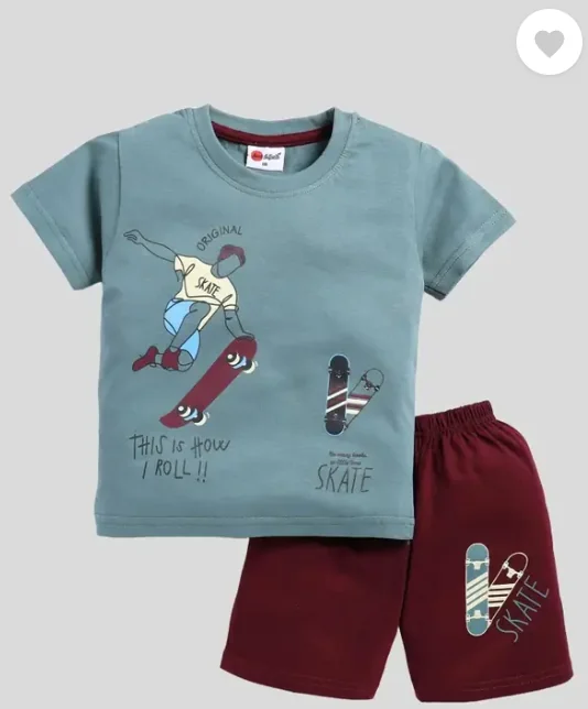 Mars Infiniti Boys Casual T-shirt Shorts  (Green, Maroon)