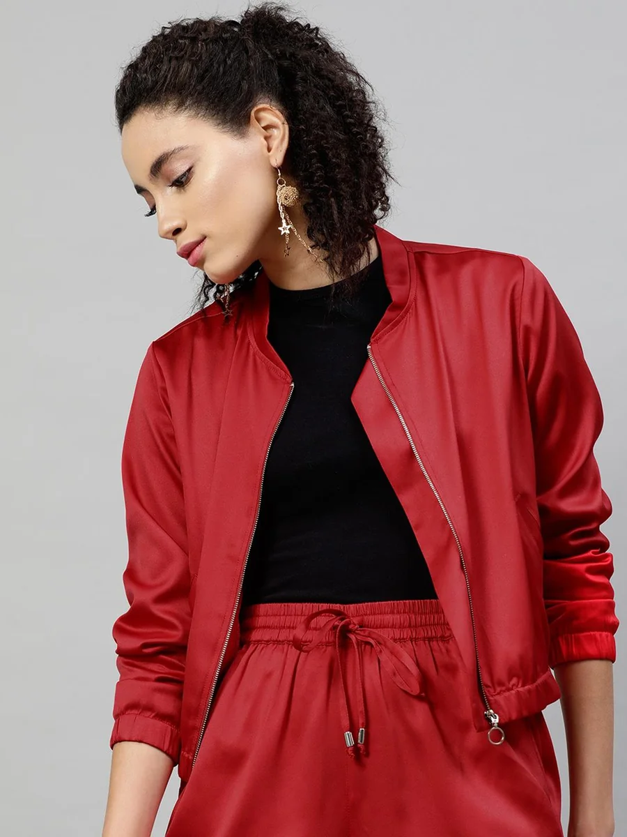 STREET 9 Women Red Solid Lightweight Bomber