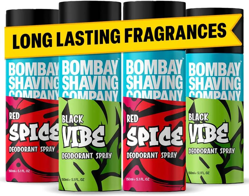BOMBAY SHAVING COMPANY Red Spice & Black Vibe 150ml x 4 Combo Deodorant Spray  -  For Men  (600 ml, Pack of 4) - Best Price ₹326 at Flipkart