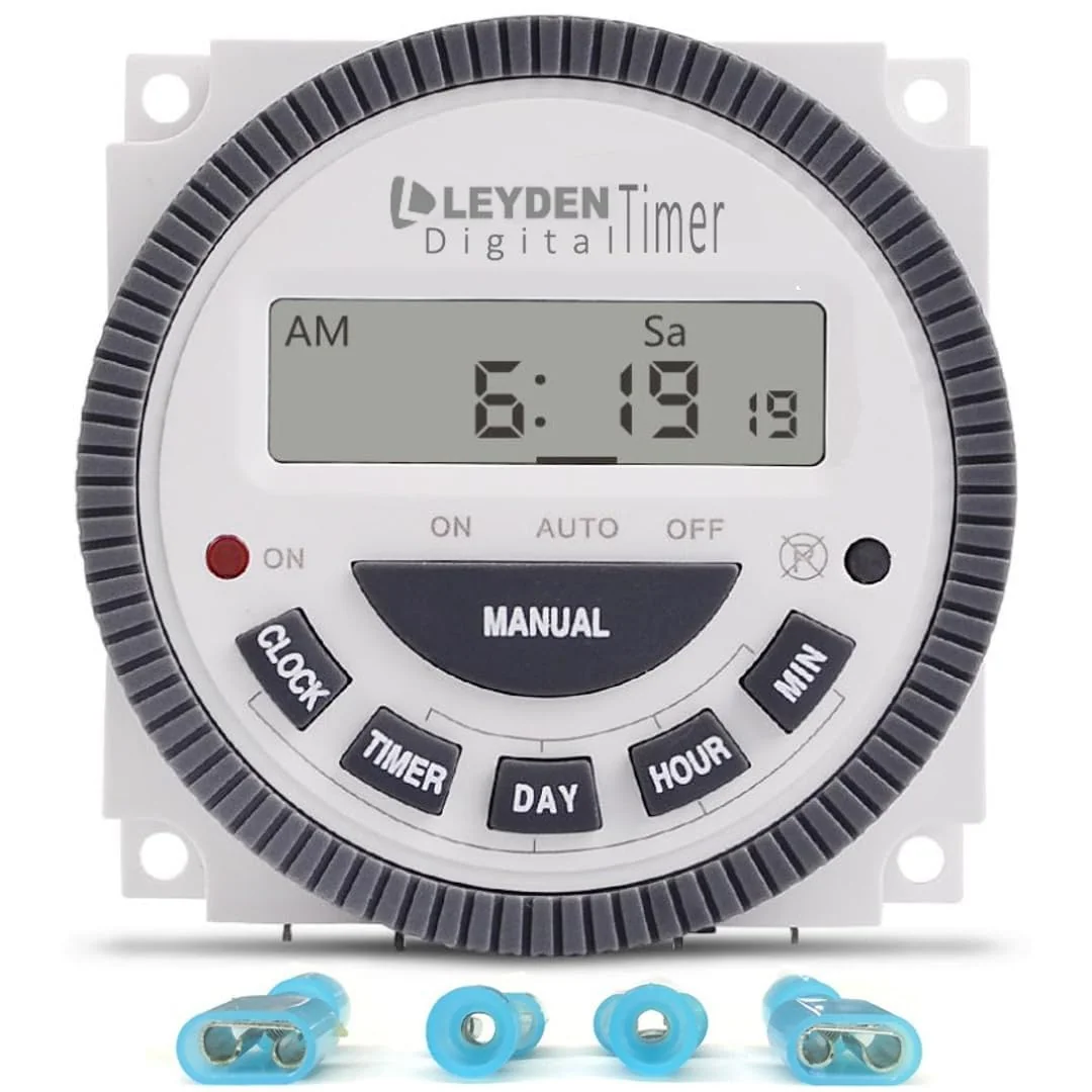 LEYDEN® TM-619H-2 30A, 220VAC, Digital Clock Timer Switch 4-Pin 18 Programs Per Day & Auto Off Function for Waterpump, Light Etc.