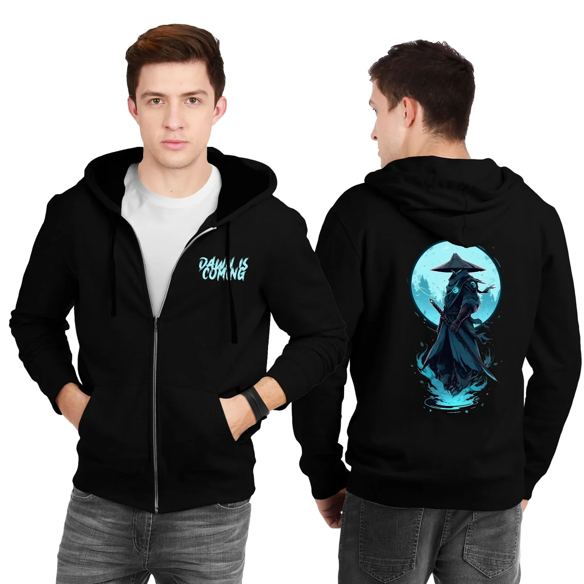 Mens Cotton Graphic Printed Zipper Hoodie for Men