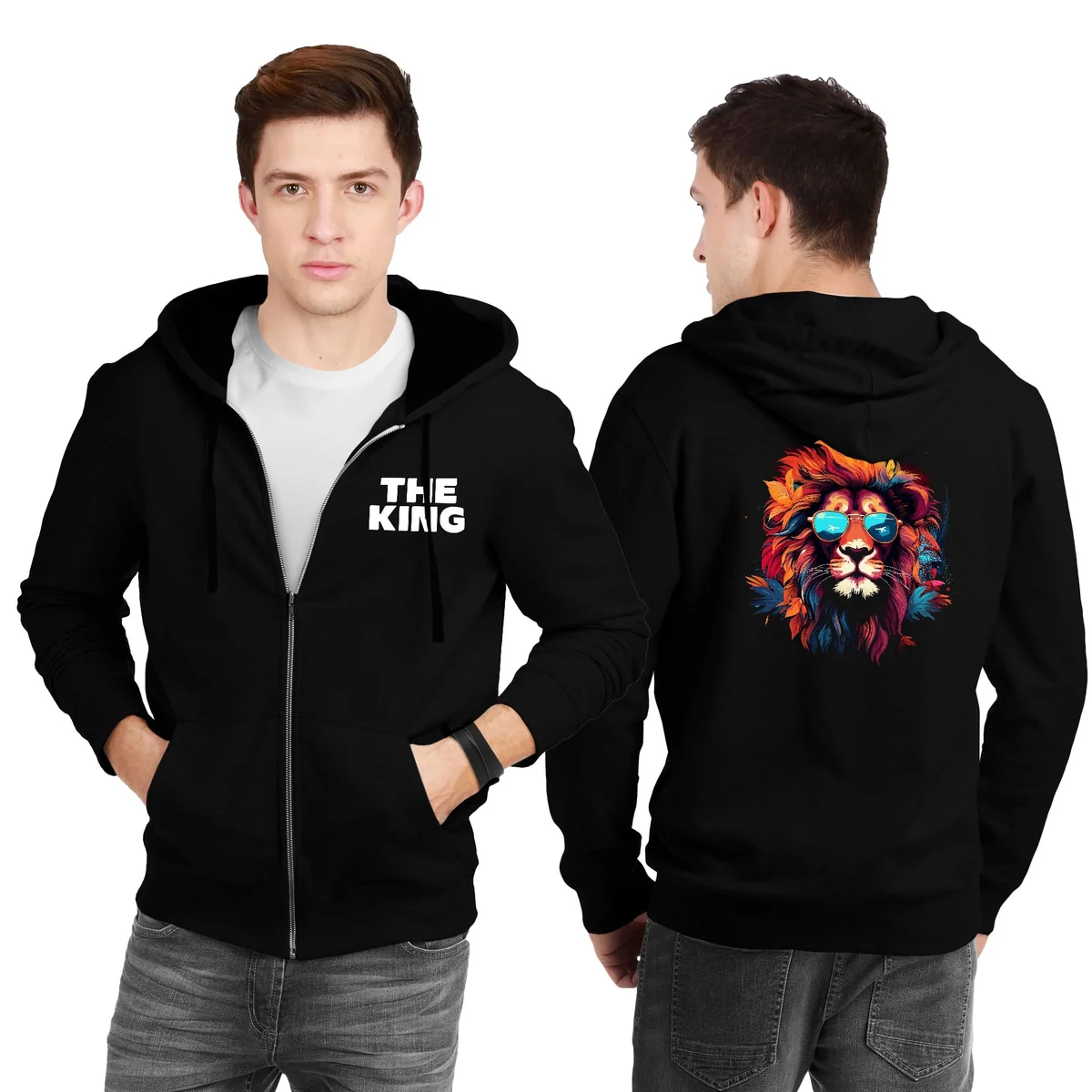 Mens Cotton Graphic Printed Zipper Hoodie for Men