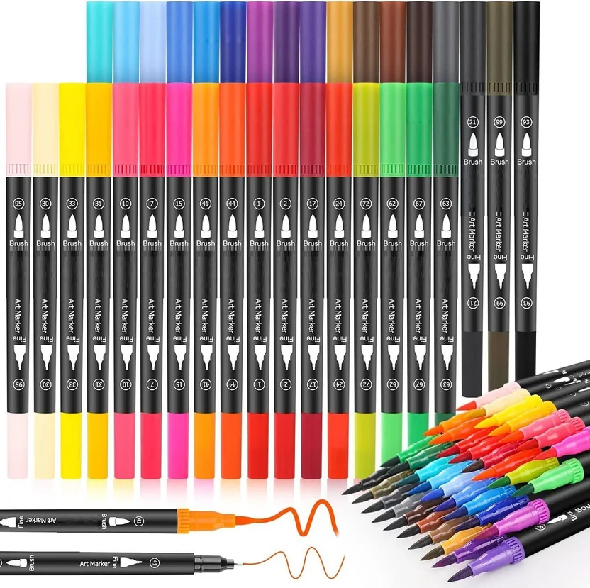Super Toy Dual Tip Brush Marker Pens Set for Calligraph...