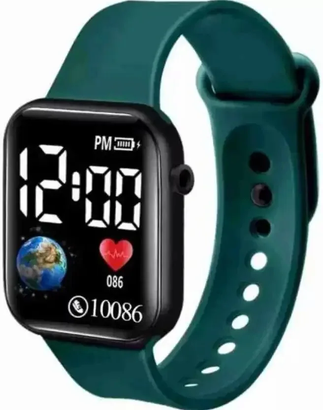 FADISO Green Glowing Strap Trendy Premium Quality Material Best Gift Ever Digital Watch  - For Boys & Girls J45-New Square Dial Color Black & Green Strap Digital Watch