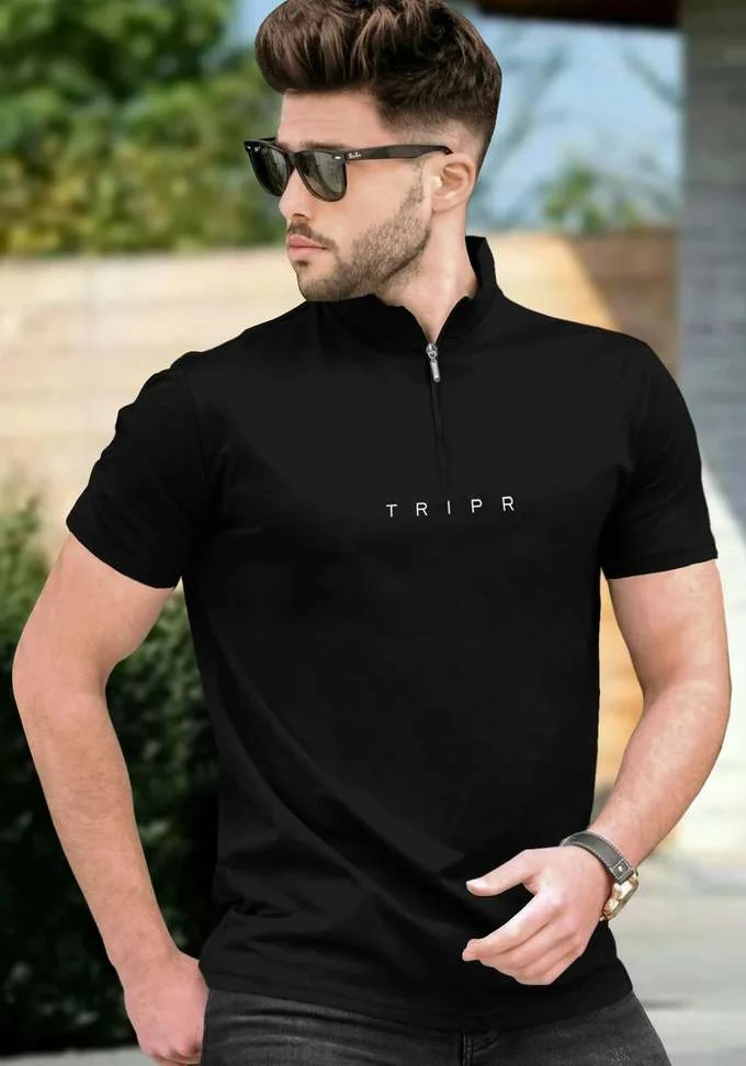 Solid, Printed Men Black T-Shirt