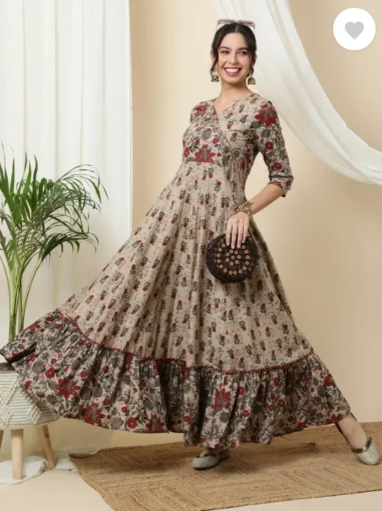 Sa Rasa Women Printed Pure Cotton Anarkali Kurta  (Pink) - Best Price ₹408 at Flipkart