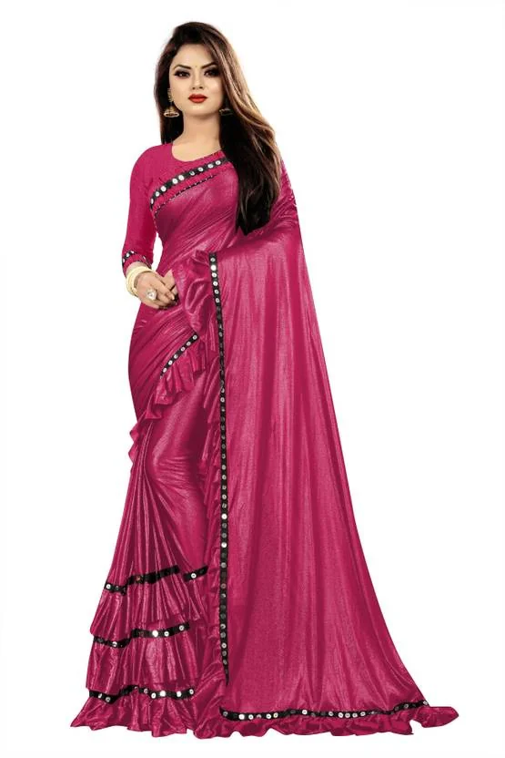 Dream Crushers Solid/Plain Bollywood Lycra Blend Saree  (Maroon)