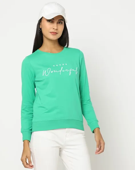Typographic Embroidered Crew-Neck Sweatshirt - Best Price ₹150 at Ajio