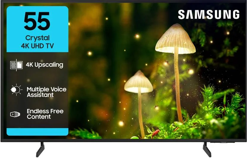 Samsung Crystal 4K Infinity Vision 138 cm (55 inch) Ultra HD (4K) LED Smart Tizen TV 2025 Edition with 4K Upscaling | HDR 10+ | Voice Assistance Remote Control | PurColor | Slim Look | Samsung Knox Security | 100+ Free Channels | Universal Gestures  (UA55UE84AFULXL)