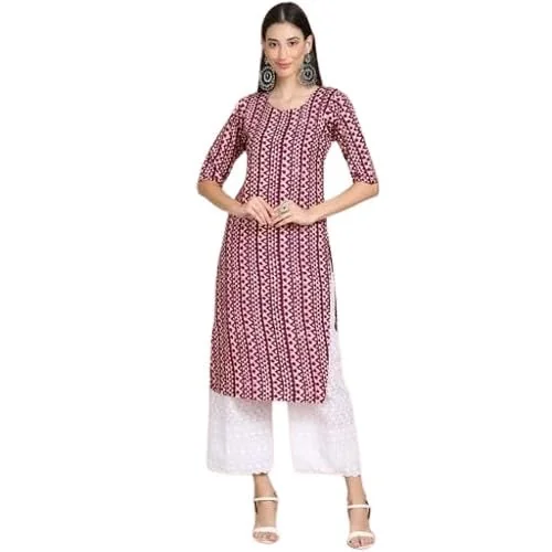 RaFaKHa Women's Kurti | Multi Printed Kurtis for Girls | 3/4 Sleeves Kurta for Women and Girls | Polycrepe & Regular Kurti for Daily, Outing, Office, Party, Festive