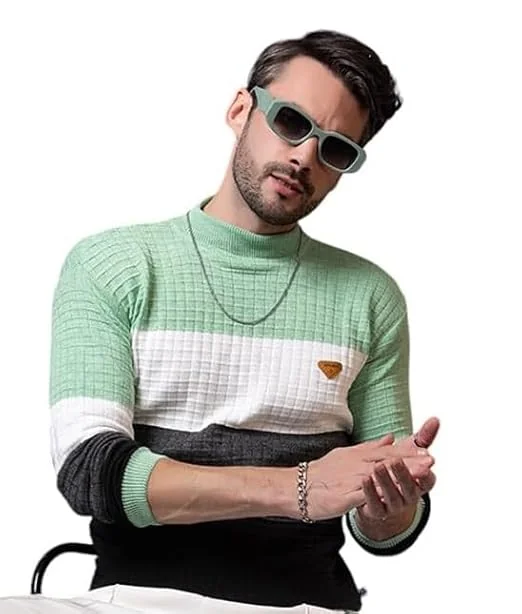 Prashar Men’s Woolen Striped Pullover Sweater | Full Sleeve Round Neck Winterwear | Warm & Stylish Regular Fit Sweater for Men - Best Price ₹399 at Amazon