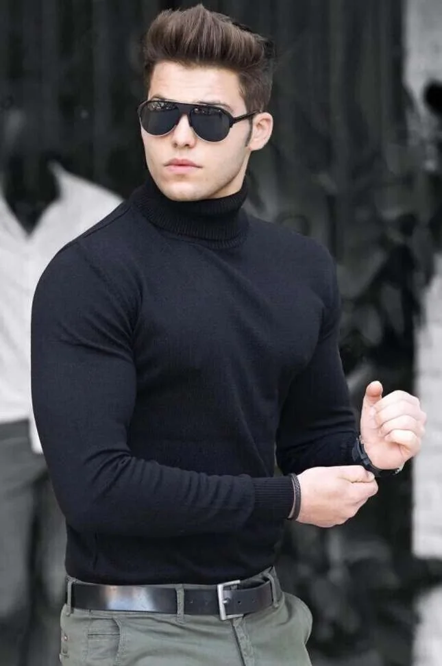 High Neck Men Wool Blend Black Sweater - Best Price ₹221 at Shopsy
