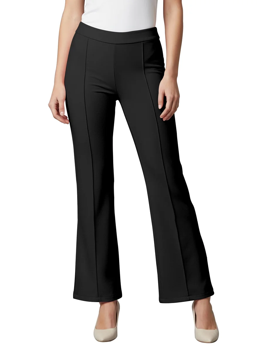 Cotton Blend Bootcut Parallel Trouser Pants for Women Regular Fit, Bellbottom Straight Pants for Womens