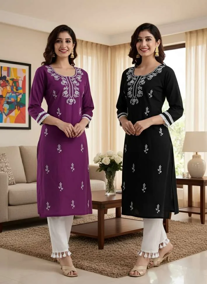 Women Chikan Embroidery Kurta - Best Price ₹133 at Shopsy