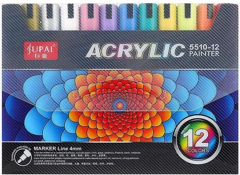 Levin Acrylic Paint Marker Pens 12 Colors Round & Fine ...