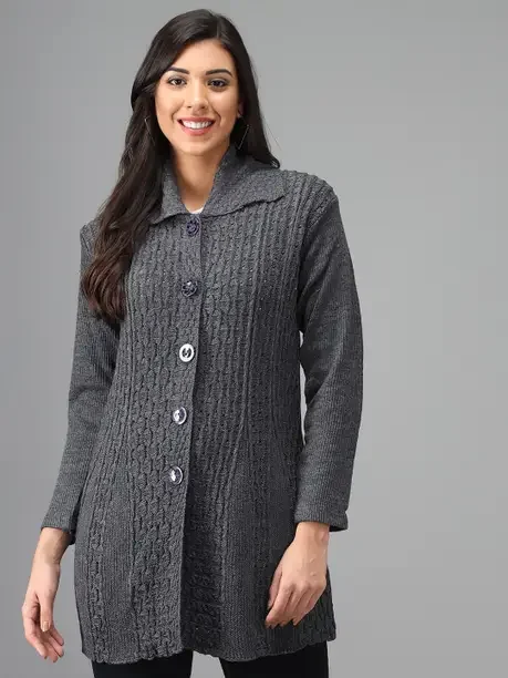 eWools Women Woven Collared Neck Grey Sweater - Best Price ₹658 at Flipkart