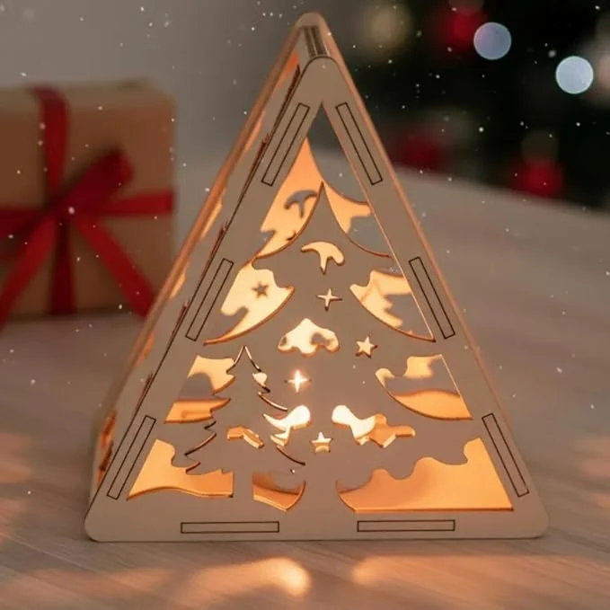 Wooden Christmas Designer Candle Light Lamp, Decorative Christmas Lighting for Home-Design2-008 - Best Price ₹249 at Amazon