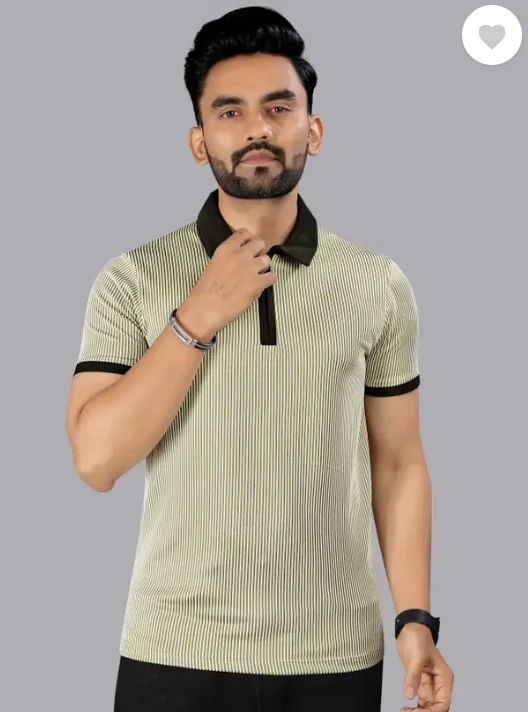 FTX Men Striped Zip Neck Polyester Dark Green T-Shirt