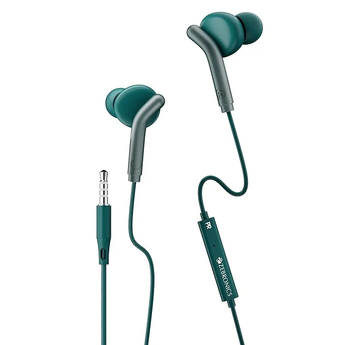 ZEBRONICS Bro in Ear Wired Earphones with Mic, 3.5mm Audio Jack, 10mm Drivers, Phone/Tablet Compatible (Green) - Best Price ₹136 at Amazon