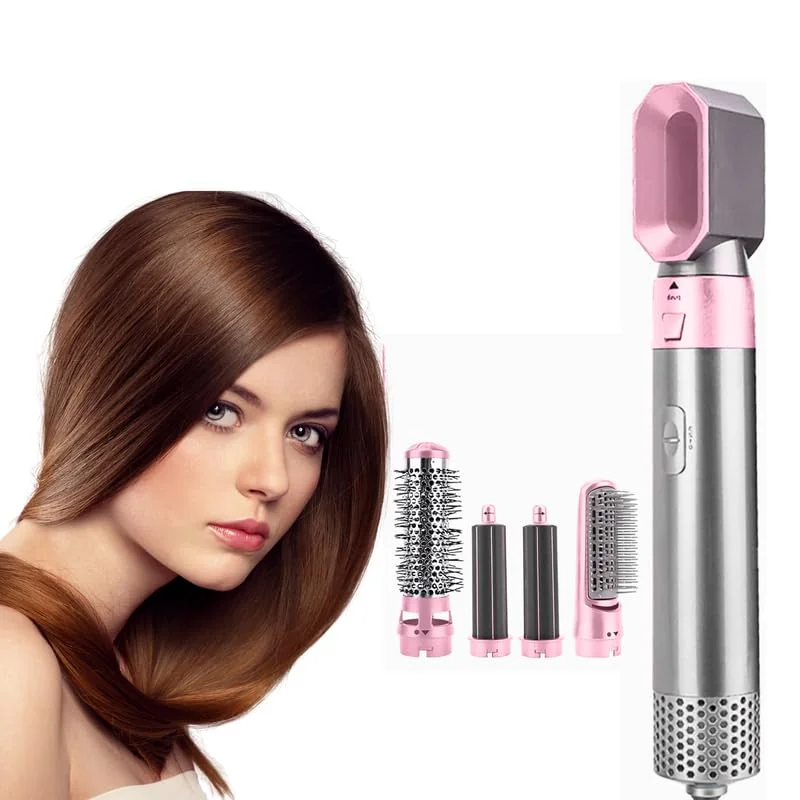 Drumstone (Special 10 Years Warranty) Multifunctional Hair Styler – 5-in-1 for Curling, Straightening, and Drying with Ergonomic Design and Ceramic Coating [Pink]