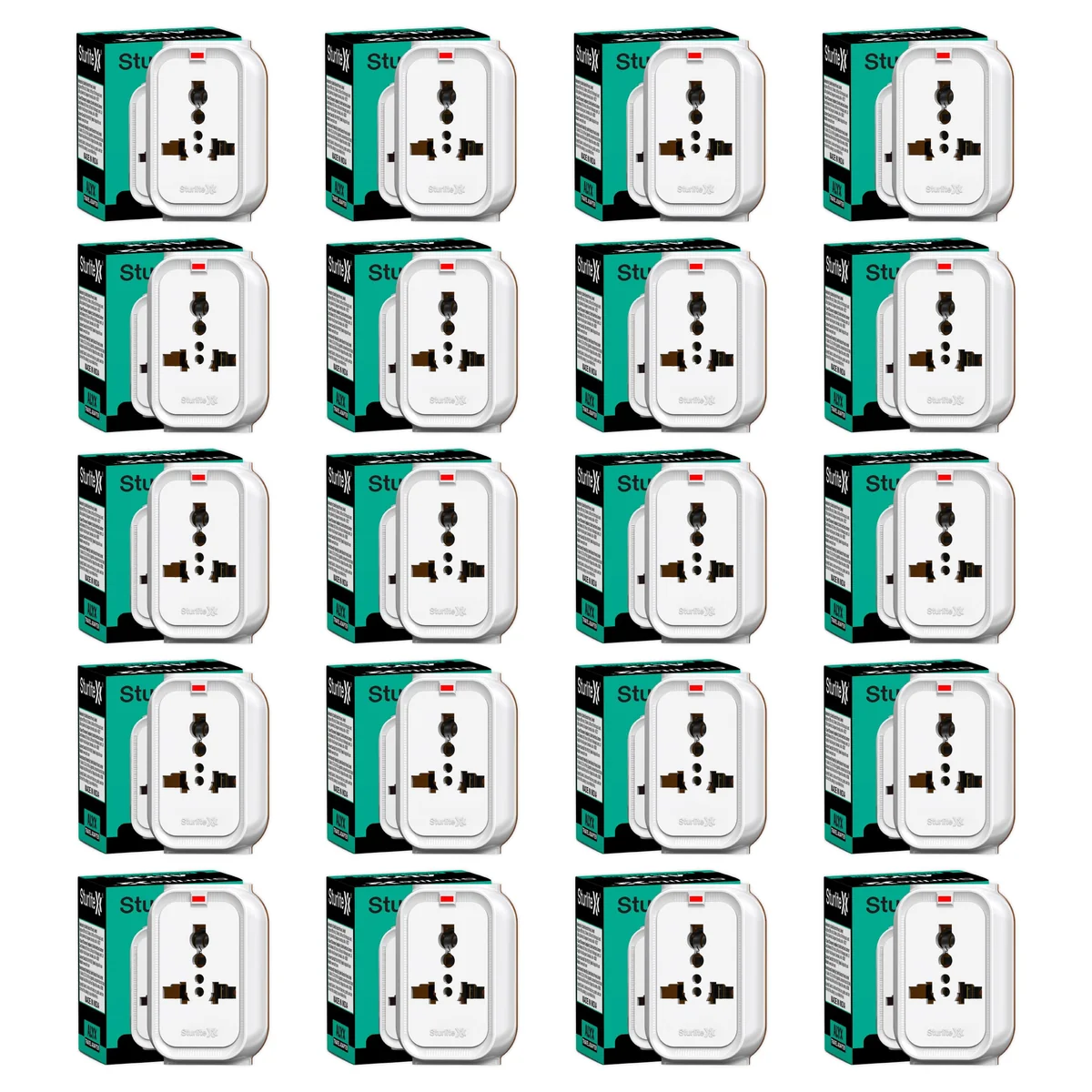 Sturlite Alyx 3 Pin Plug| 2-Pin & 3-Pin Socket| Universal AC Travel Adapter| Strong Polycarbonate Body Socket| Compact Converter Plug for Travel, Home & Office Use - (Pack of 20)