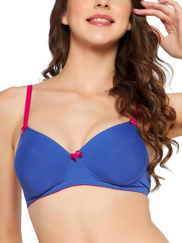 Women's Polyamide Solid Padded Full Cup Wire Free T-Shirt Bra - Dark Blue