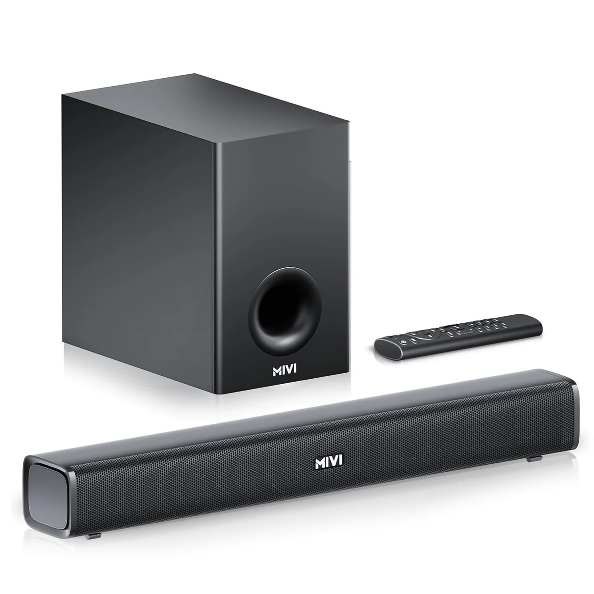 Mivi Fort Hip-Hop 1000 180 Watts Home Theatre Soundbar [New Launch], 2.1 Channel, 2 in-Build Speakers and 1 External Subwoofer, Multiple EQ & Input Modes, BT v5.3, Made in India Sound bar