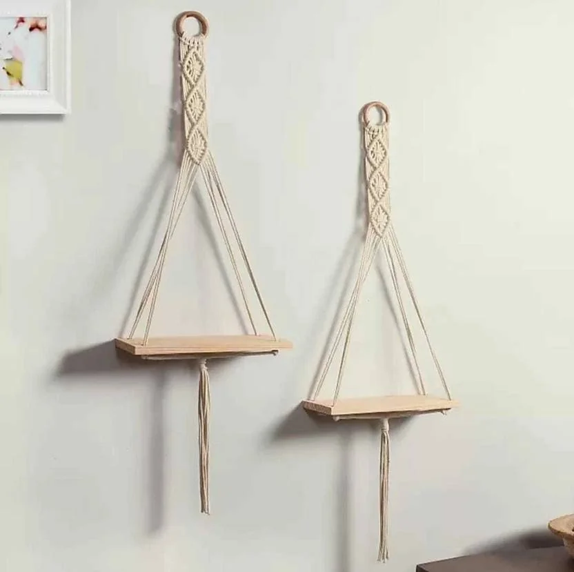 JANAKI SHOP Macrame Rope Hanging Used as Wall Decor for Home Decoration Wooden Wall Shelf  (Number of Shelves - 2, Beige) - Best Price ₹126 at Flipkart