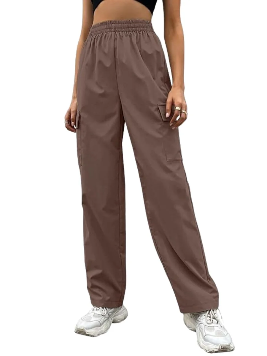 Cargo Pants For Woman | Trousers For Womans |High Waist Poly Lycra Trouser for Women – Flared Parachute Pants with Side Pockets |Womens Cargo Pant | Track Pant For Womans |Elegant for College & Events (Available in Plus Size)