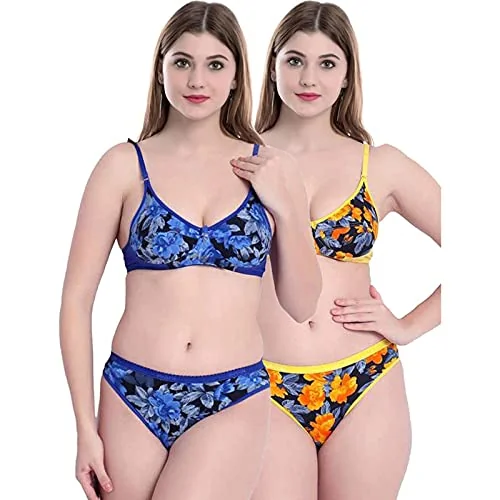 SASS Women's Cotton Non Padded Full Coverage Bra Panty Set, Multicolor, (Sunflower Printed Set) - Best Price ₹256 at Amazon