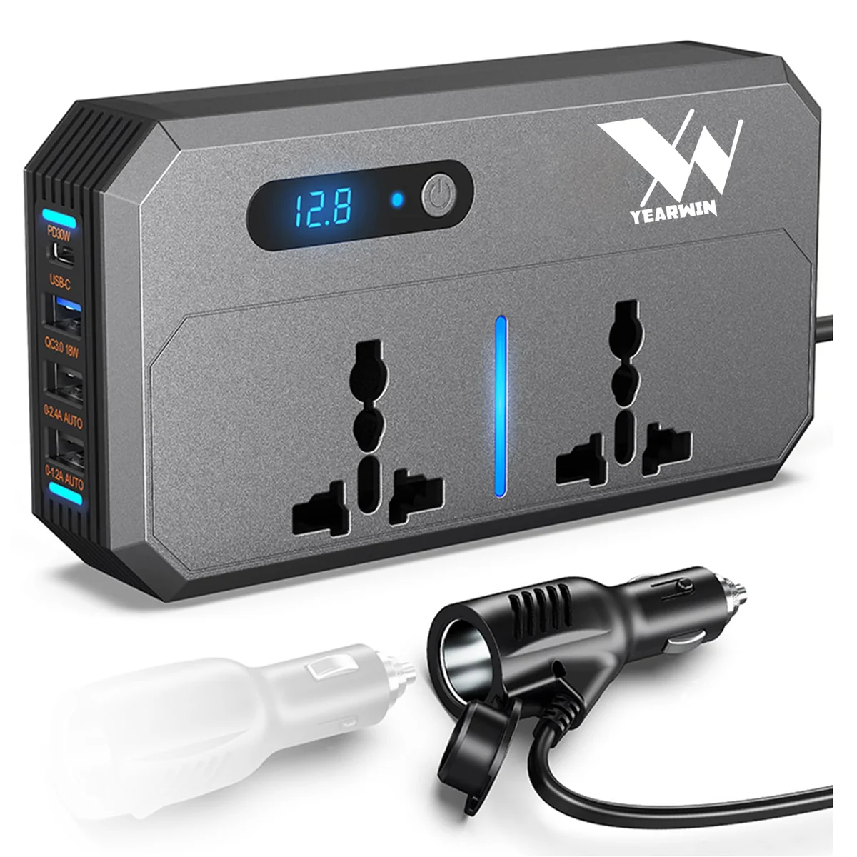 2 Year Warranty 200W Car Power Inverter with 220V Output AC Stocket, 30W PD & 3 USB Charging Port Dc to Ac Converter 12V to 220V Inverter for Laptop, Mobile Camera etc.
