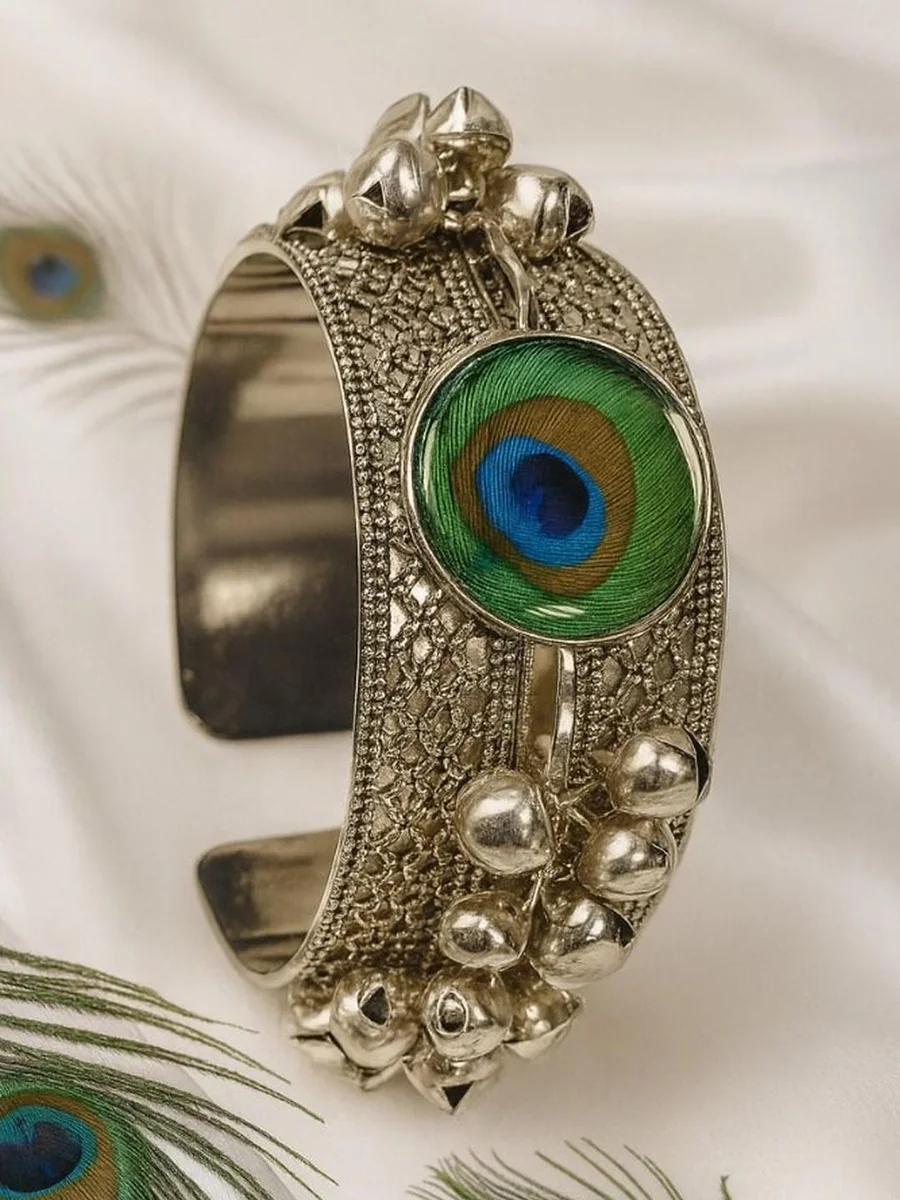 Silver-Plated Artificial Stones Studded Cuff Bracelet - Best Price ₹159 at Myntra