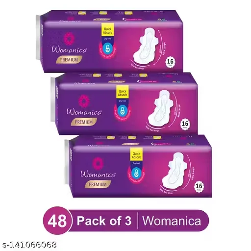 Womanica Premium Quick Absorb Sanitay Pads | Extra Large - Size 290 MM | 48 Pads, Pack of 3, Each 16 Pads - Best Price ₹165 at Meesho