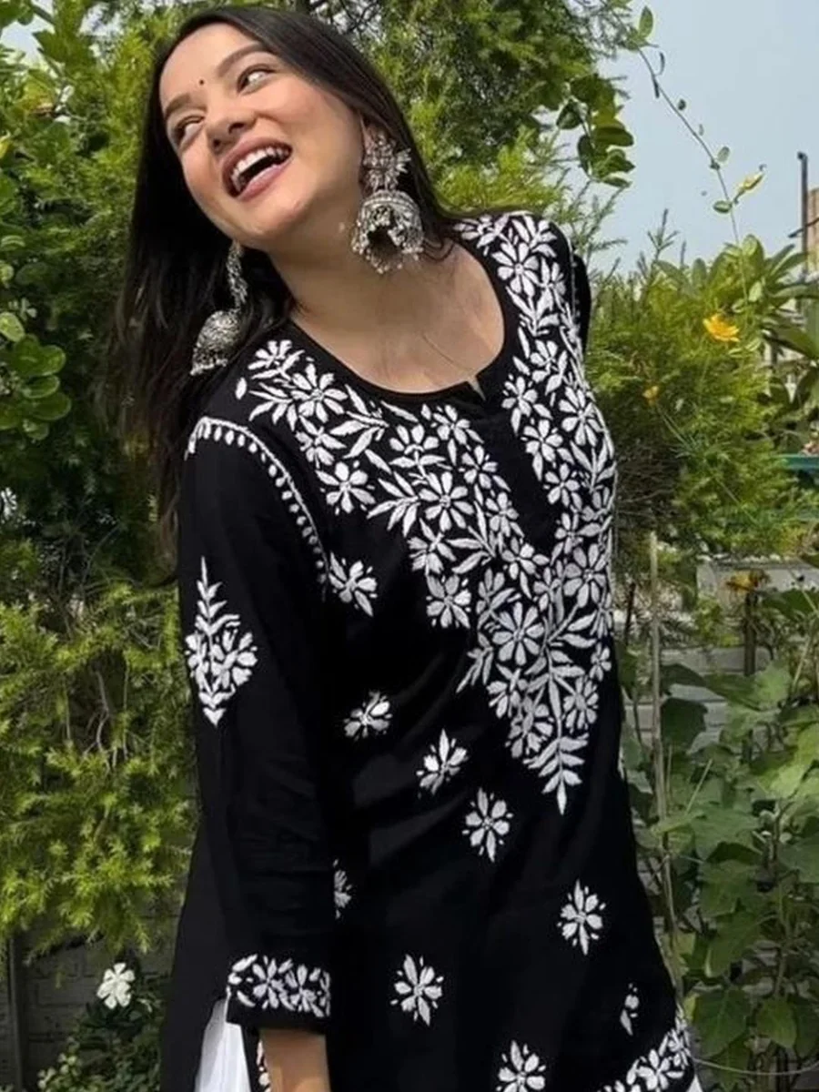 Ethnic Motifs Embroidered Thread Work Pure Cotton Thread Work Kurti - Best Price ₹389 at Myntra