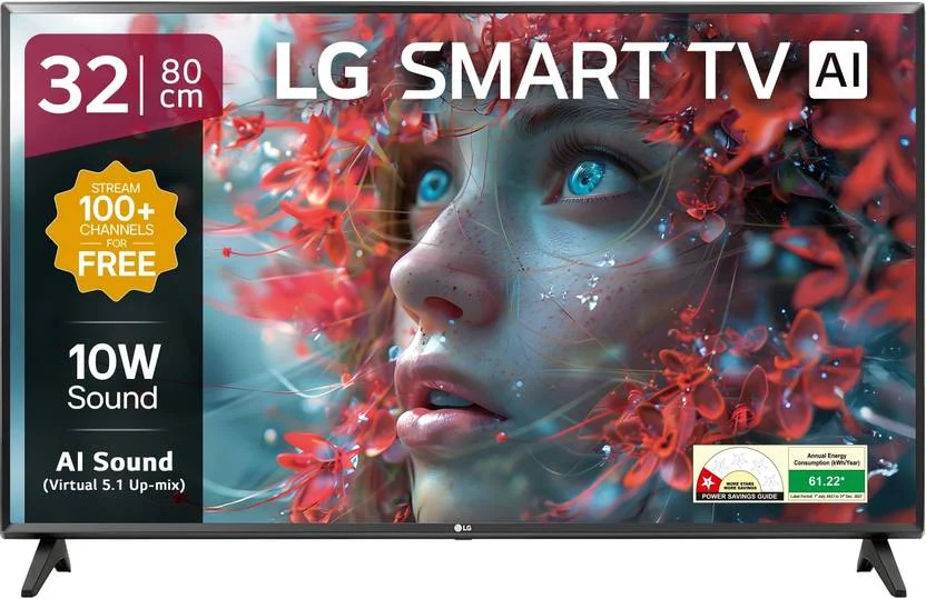 LG LR570 80 cm (32 inch) HD Ready LED Smart WebOS TV 2025 Edition with Alpha5 Gen 6 AI Processor | 100+ Free LG Channels | AI Brightness Control | AI Sound (Virtual Surround 5.1 Up-mix) | FTA Satellite Port | Magic Remote Compatible | 60Hz Refresh Rate | Alexa Built In | Works with Hey Google  (32LR570B6LA)
