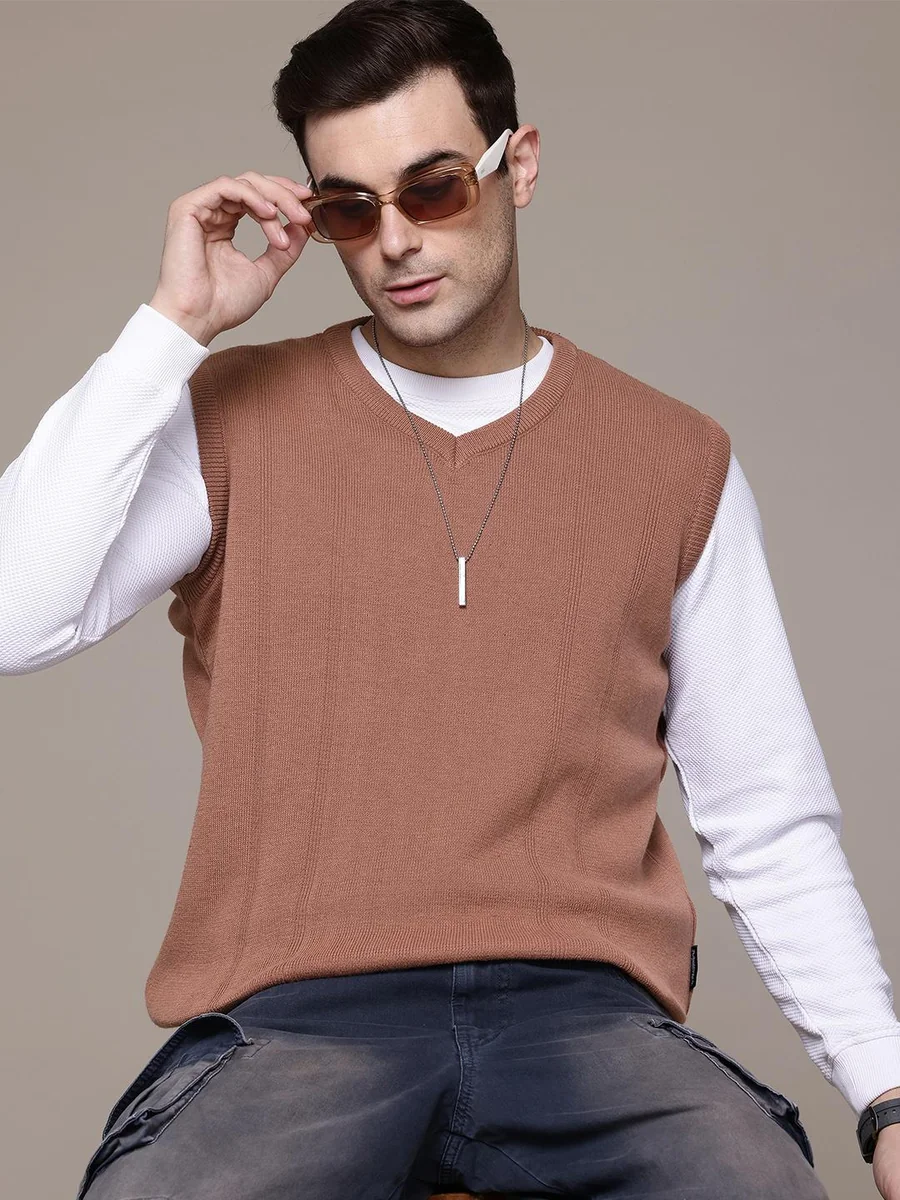 Roadster The Lifestyle Co. Self-Striped Knitted Sweater