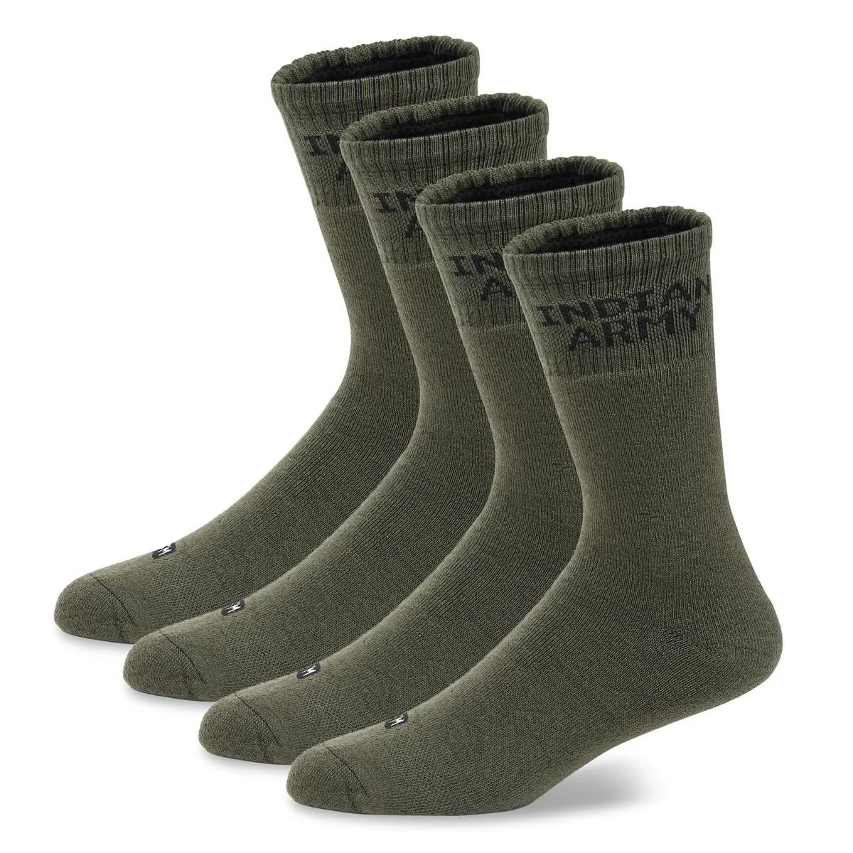 4 Pairs Full Length Socks | Free Size| Padded Cushion| Breathable| Army|