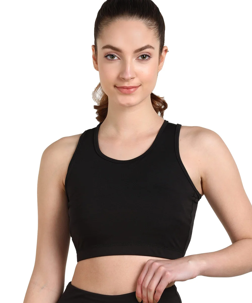 Premium Seamless Non-Padded Slip On Sports Bra Low Impact Workout Black Bras Activewear Sports Bra