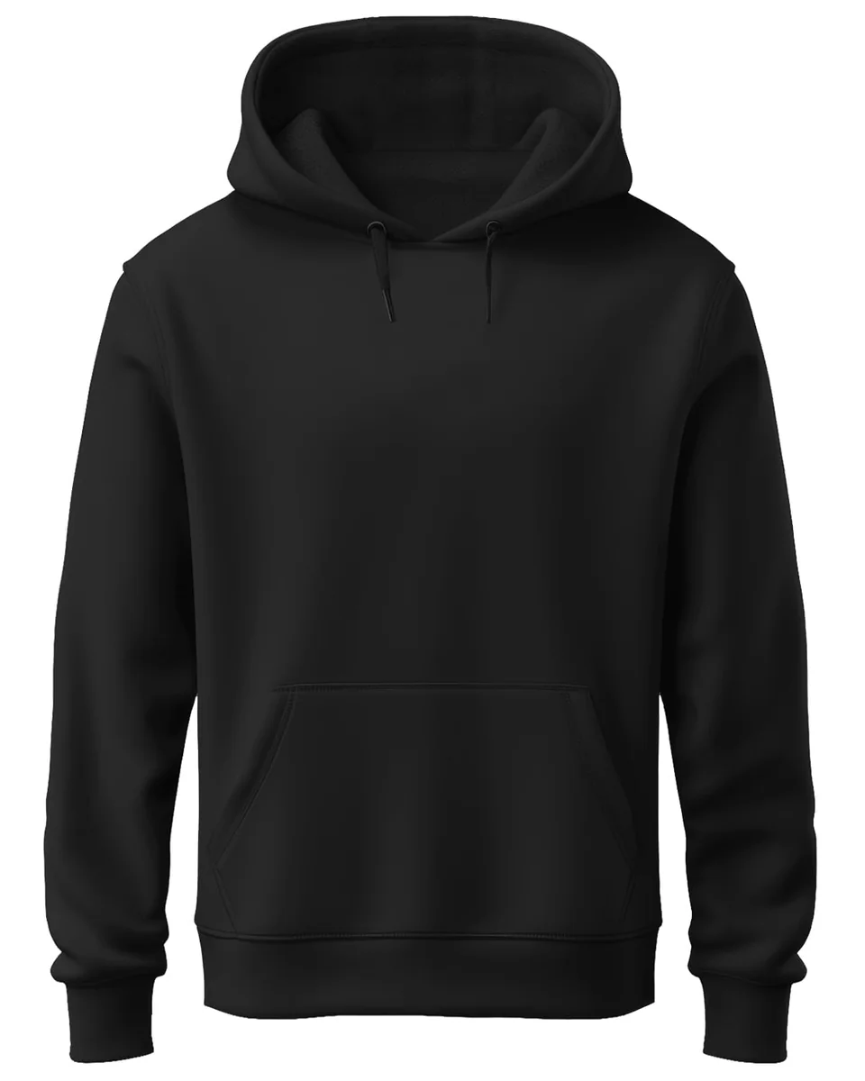 Men’s Regular Fit 320 GSM Cotton Blend Fleece Hoodie | Soft Feel Heavyweight Sweatshirt with Kangaroo Pocket & Drawstring Hood | H22-M-PLN-BL-M Black