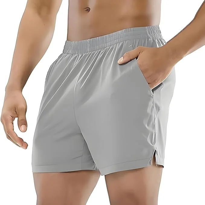 Men's Quick-Dry Athletic Shorts, Stretchable Fit, Light Grey, with Side Pockets - Best Price ₹120 at Amazon
