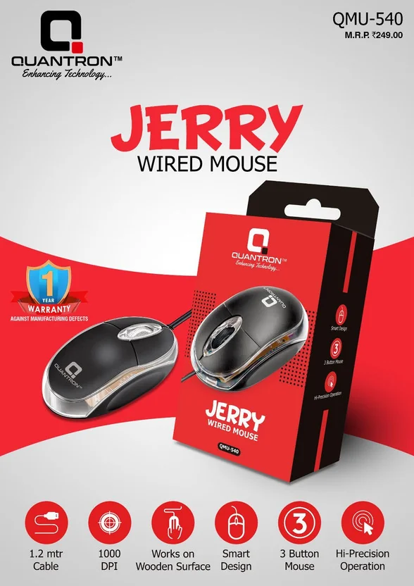 Quantron QMU-540 WIRED USB MOUSE for LAPTOPS/DESKTOPS/D...