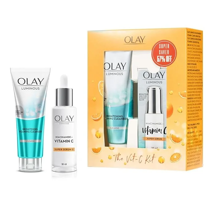 Olay Vitamin C Kit for 2X Glow | Vitamin C Serum with Free Cleanser l Even Glow and Smooth Texture | With Niacinamide l Normal, Oily, Dry & Combination Skin l Parabens & Sulphate free | Pack of 2 - Best Price ₹819 at Amazon